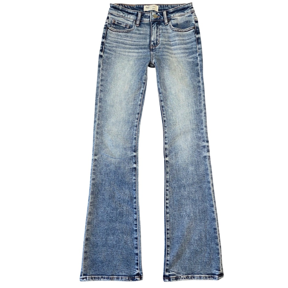 BKE Women's Light Blue Distressed Flare Jeans